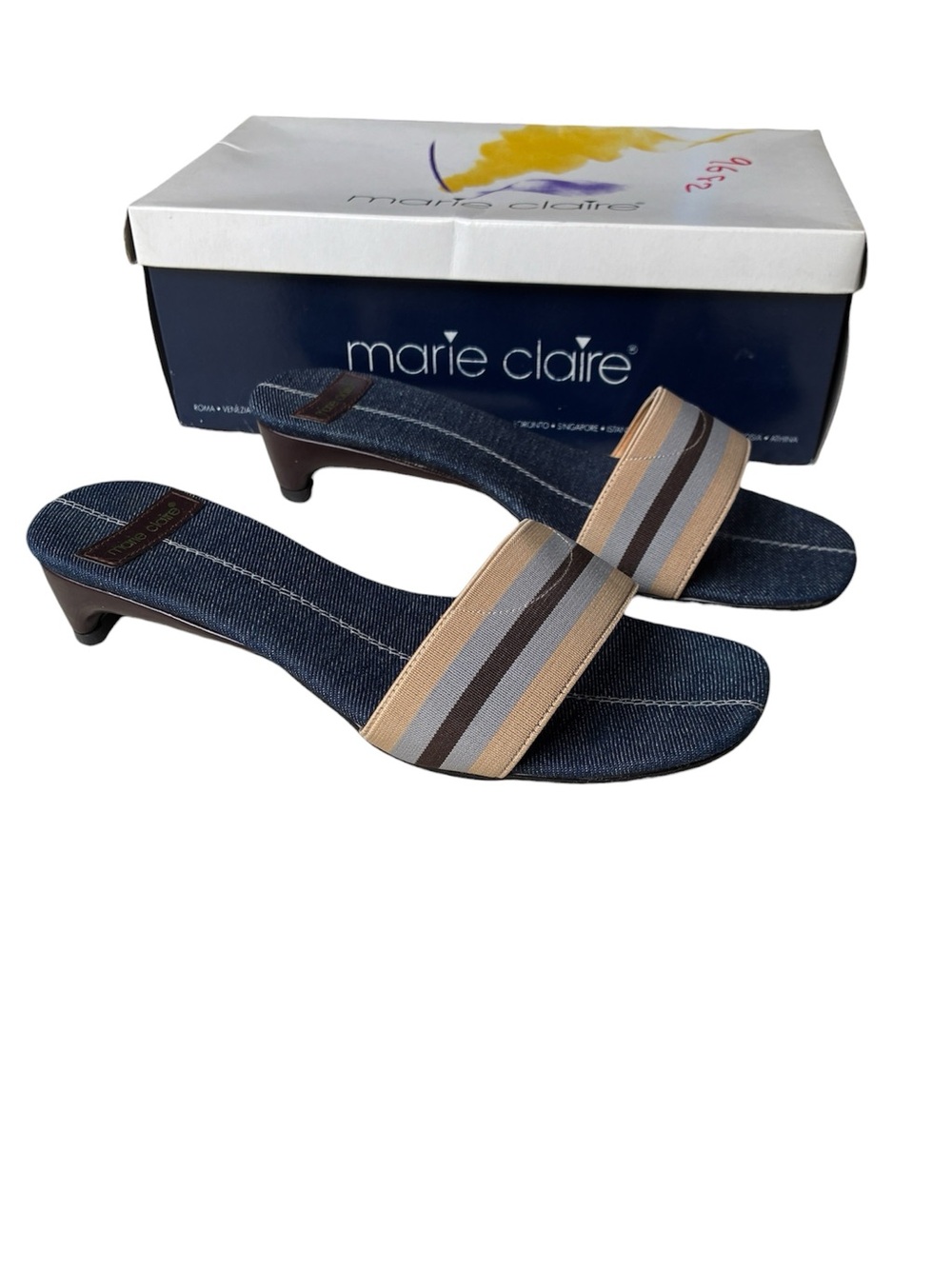Marie Claire Y2K Vintage Women's Blue Kitten Heel Slide Sandals Size 6 Fit 7